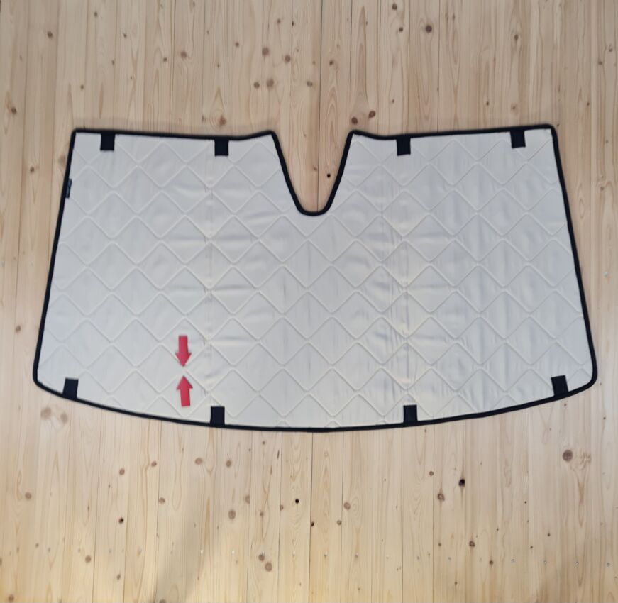 B-Ware: Magnet-Thermomatte VW T6.1 Windschutzscheibe mit Innenraum-Rückspiegel und mit großem v-förmigem Gehäuse [Drive Dressy Vintage Leaves Beige / Schwarz]