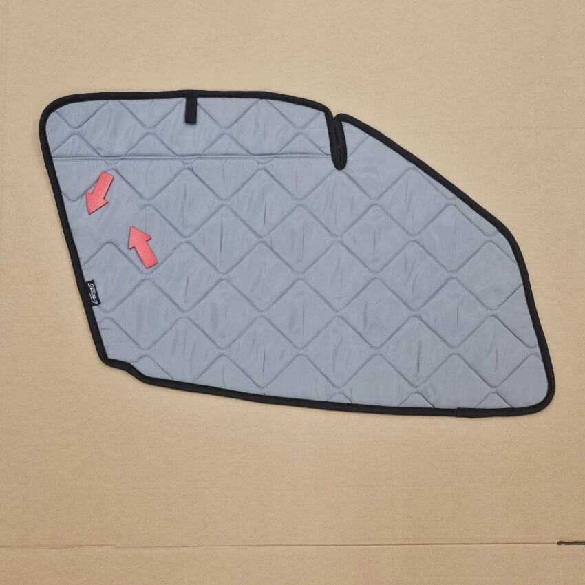 B-Ware: Magnet-Thermomatte Mercedes-Benz Sprinter 3 Seitenscheibe Cockpit Fahrerseite mit Klappnaht für Lüftungsgitter [Stone (Grau) / Schwarz]