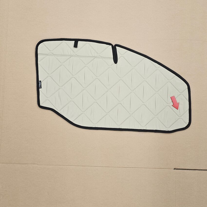 B-Ware: Magnet-Thermomatte Ford Transit und Tourneo Custom Seitenscheibe Cockpit Fahrerseite mit Klappnaht für Lüftungsgitter [Sand (Beige) / Schwarz]