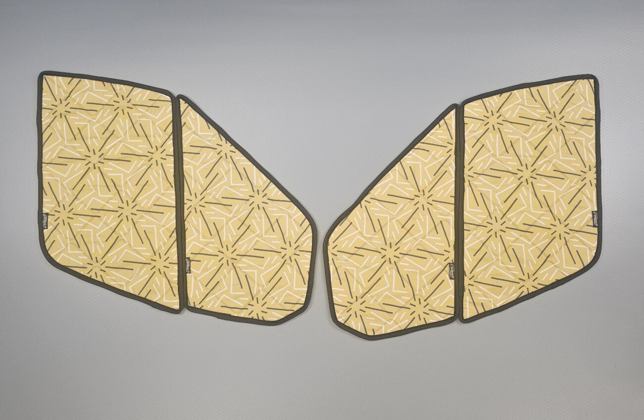 Lagerware:  Cockpitseitenscheibenset Ford Transit ab 2014 mit REMIS (2-teilig)  [Funky beach  / Schwarz]