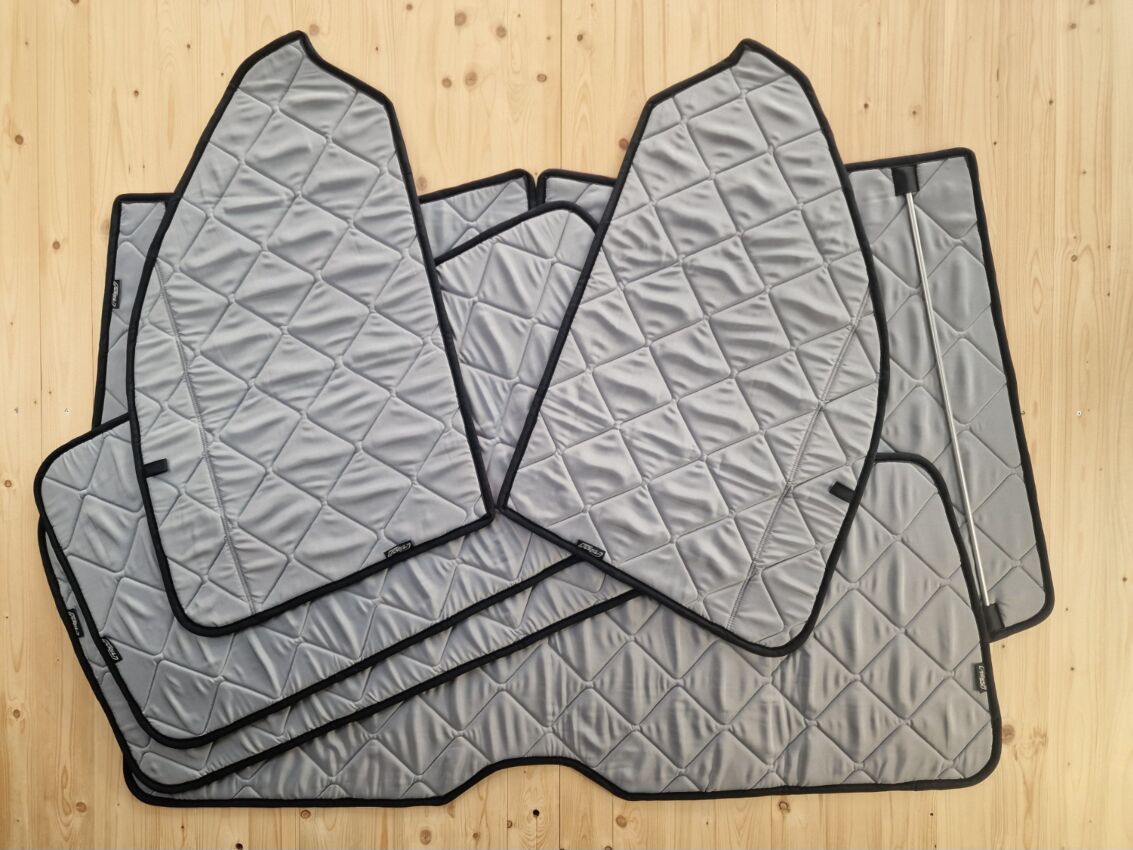 Lagerware: Magnet-Thermomatten  VW T6.1 Komplettset  mit  Klappnähten für Lüftungsgitter [Stone (Grau) / Schwarz]