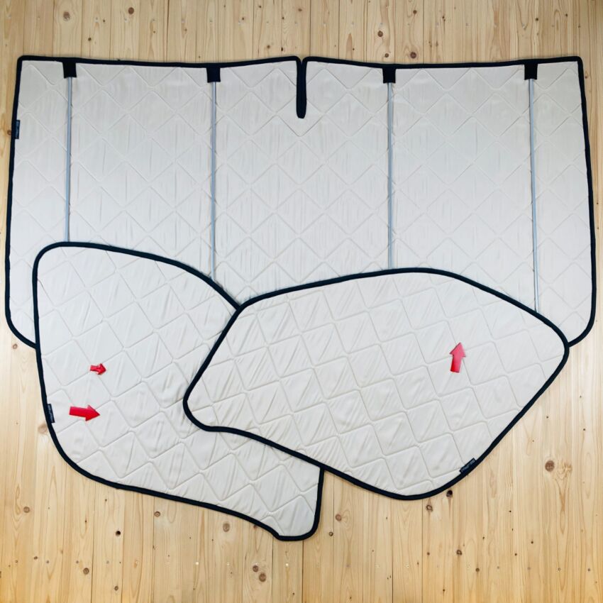 Lagerware: Magnet-Thermomatte Fiat Ducato, Peugeot Boxer u. Citroen Jumper Cockpit-Set [DriveDressy Vintage Leaves Beige / Schwarz]