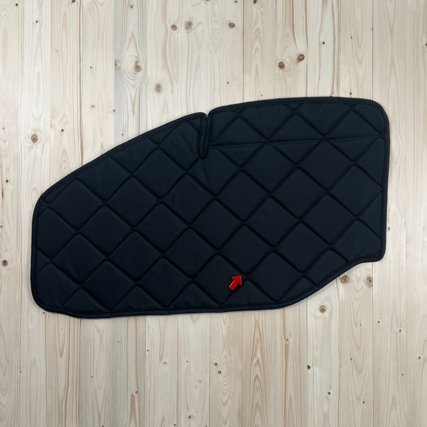 B-Ware: Magnet-Thermomatte Ford Transit und Tourneo Custom Seitenscheibe Cockpit Fahrerseite mit Klappnaht für Lüftungsgitter [DriveDressy Hawaii Dream/ schwarz]