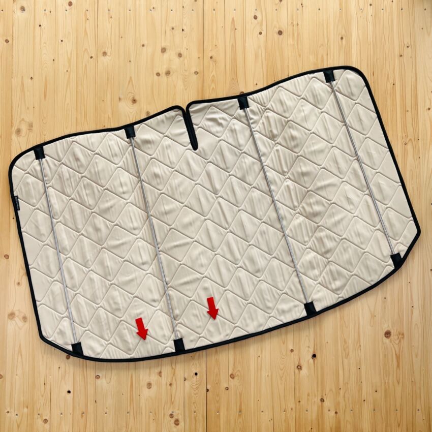 B-Ware: Magnet-Thermomatte Ford Transit und Tourneo Custom Windschutzscheibe mit Innenraum-Rückspiegel [Drive Dressy Vintage Leaves Beige / Schwarz]