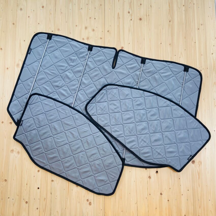 Lagerware: Magnet-Thermomatten Ford Transit und Tourneo Custom, Nugget, Nugget Plus, Cockpit-Set  [Grau (Stone)/ Schwarz]