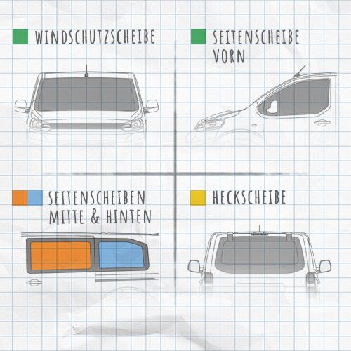 Magnet-Thermomatten VW T5, T6, T61 Seitenscheiben hinten unverkleidet (kurzer Radstand), Farbe: Stone (Grau) / Schwarz