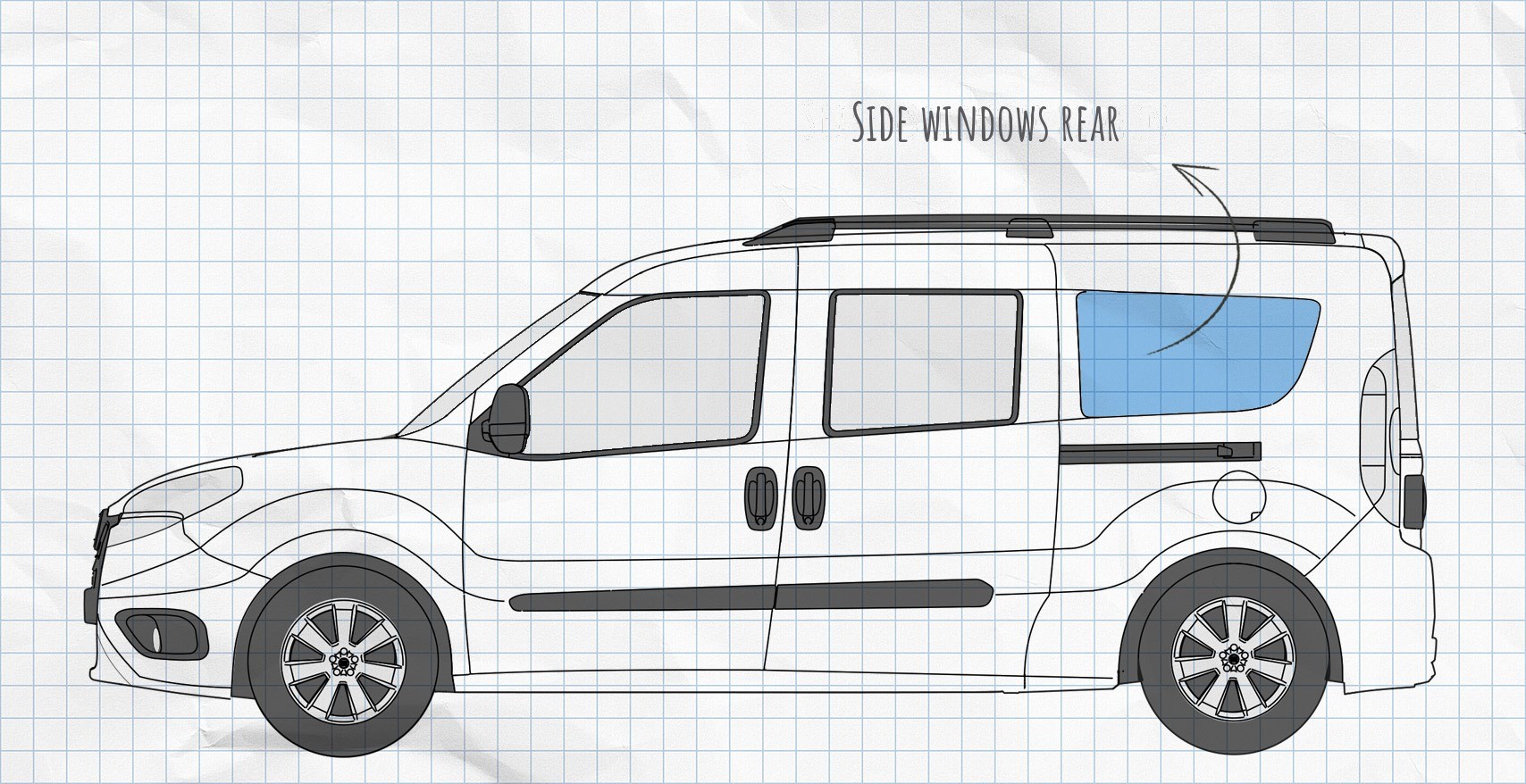 MULTIBOARD hook and loop window organiser Fiat Doblo 2 (2010-today) and Opel Combo 4 (2011-2018)