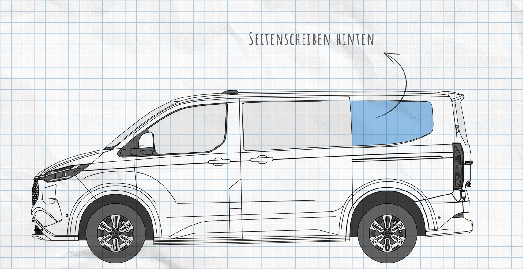MULTIBOARD Klett-Fenstertaschensystem Ford Transit und Tourneo Custom (2023-heute) und VW New Transporter, Caravelle (2025-heute)